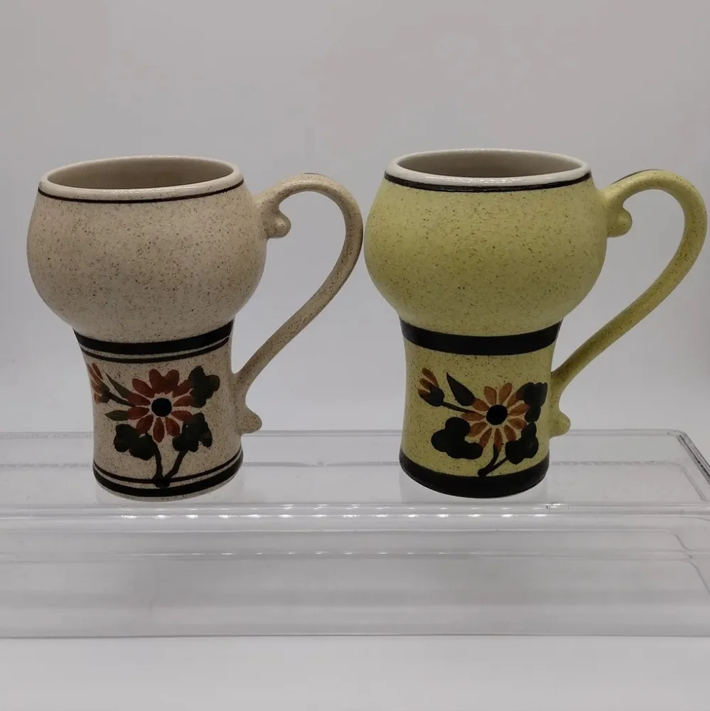 Set of 4 Stylecraft Coffee Mugs‎ Floral Hand Painted Textured MCM Vintage Boho